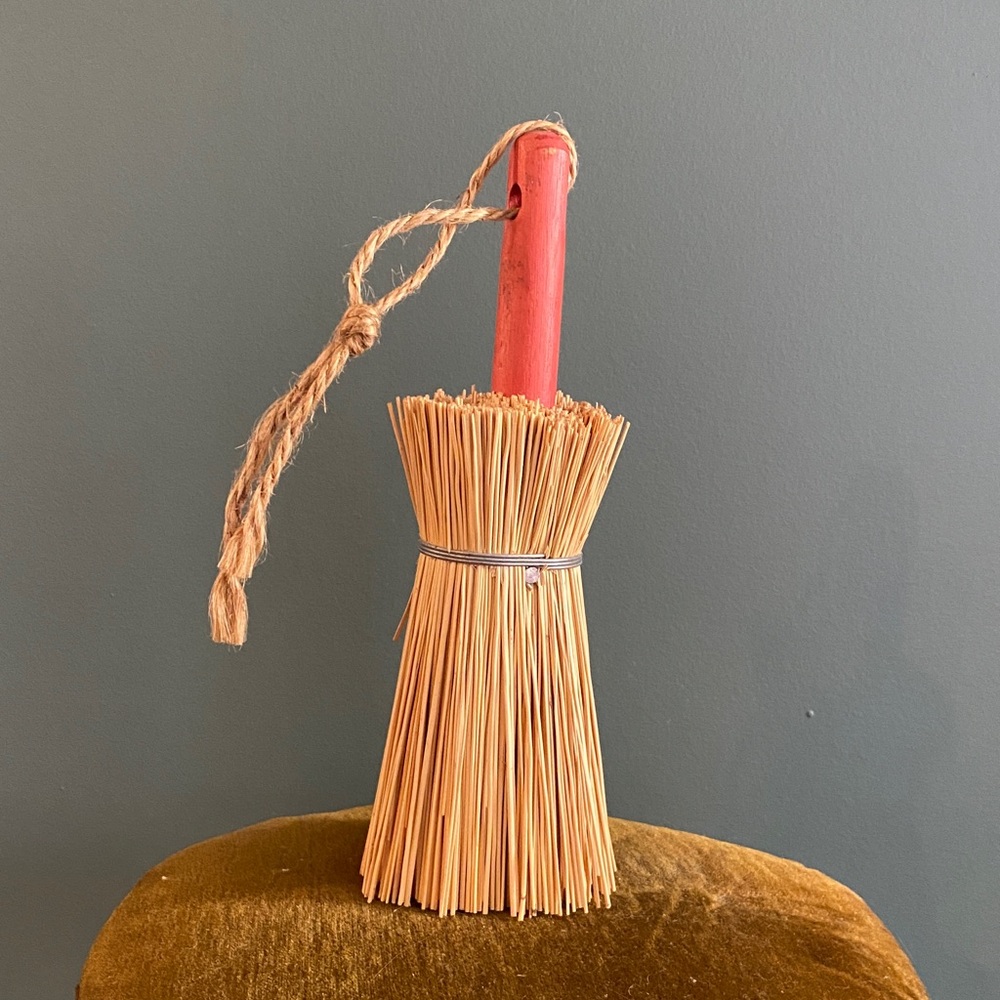 Rustic Straw Broom with Red Handle